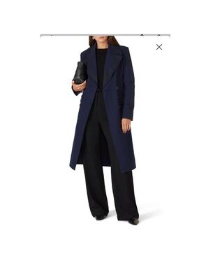 Victor Alfaro M Navy Blue Trench Coat Double Breasted Long Sleeve
